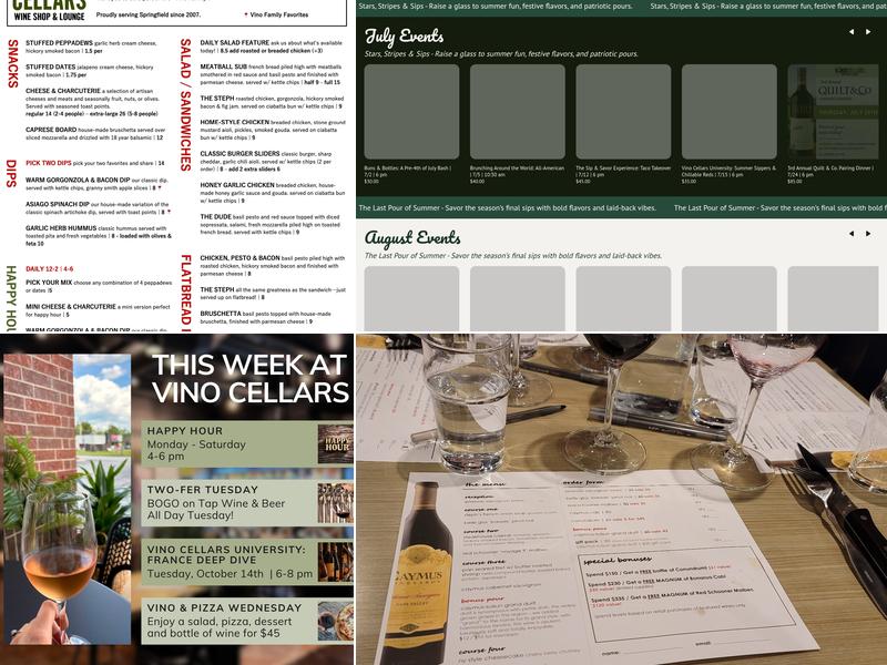 Vino Cellars Menu
