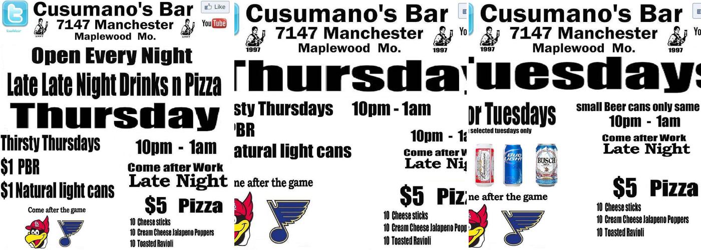 Cusumano's Bar Menu