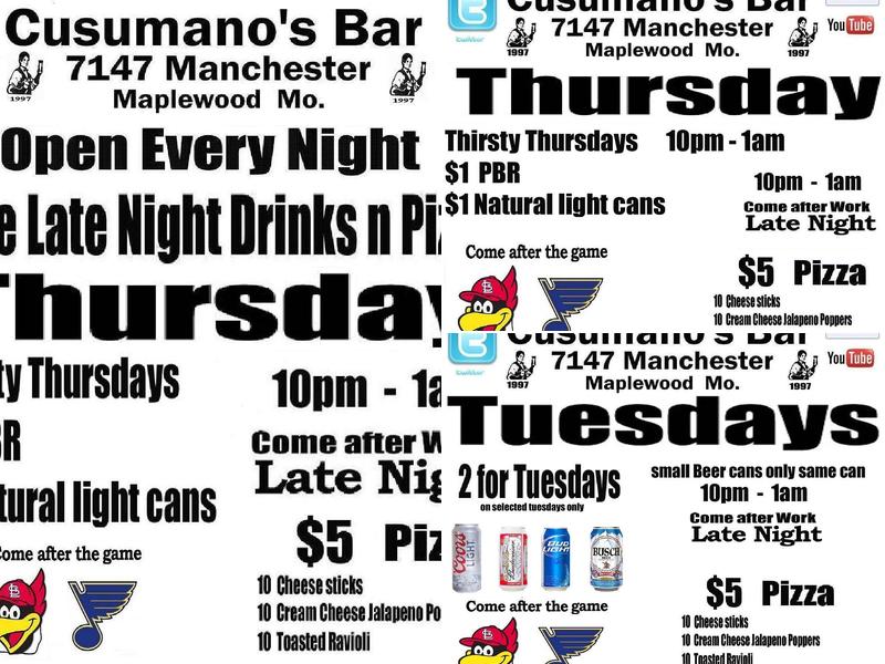 Cusumano's Bar Menu