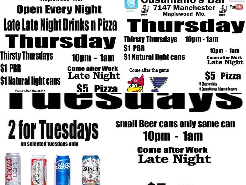 Cusumano's Bar Menu