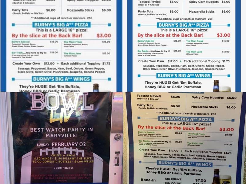 Burny's Sport Bar Menu