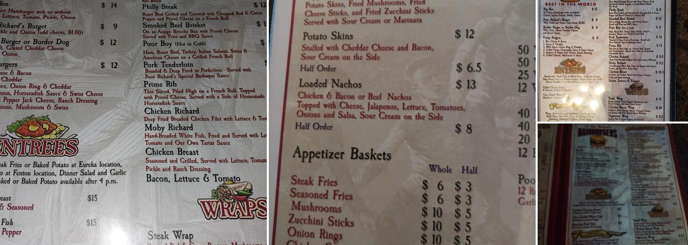 Poor Richard's Menu