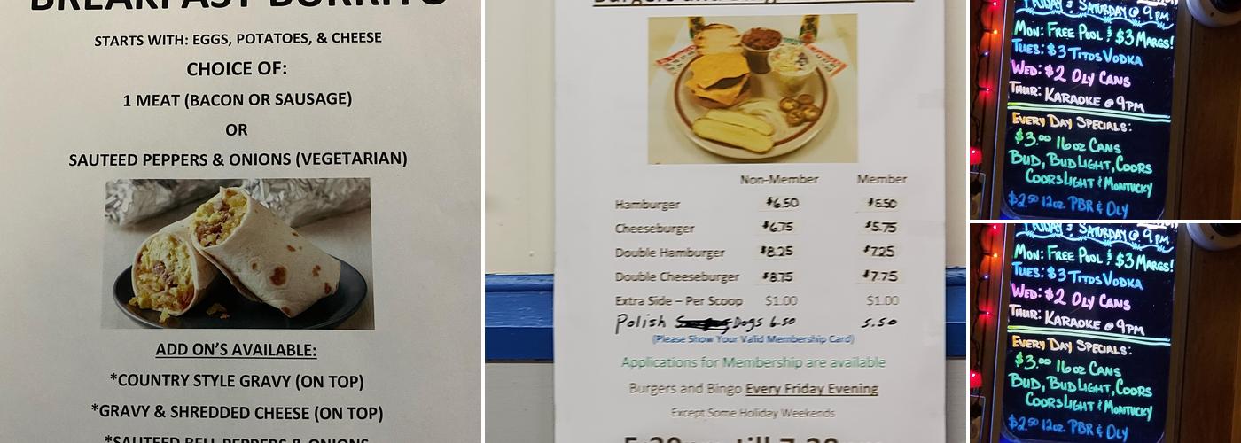 Fraternal Order of the Eagles, Bozeman Aerie #326 Menu