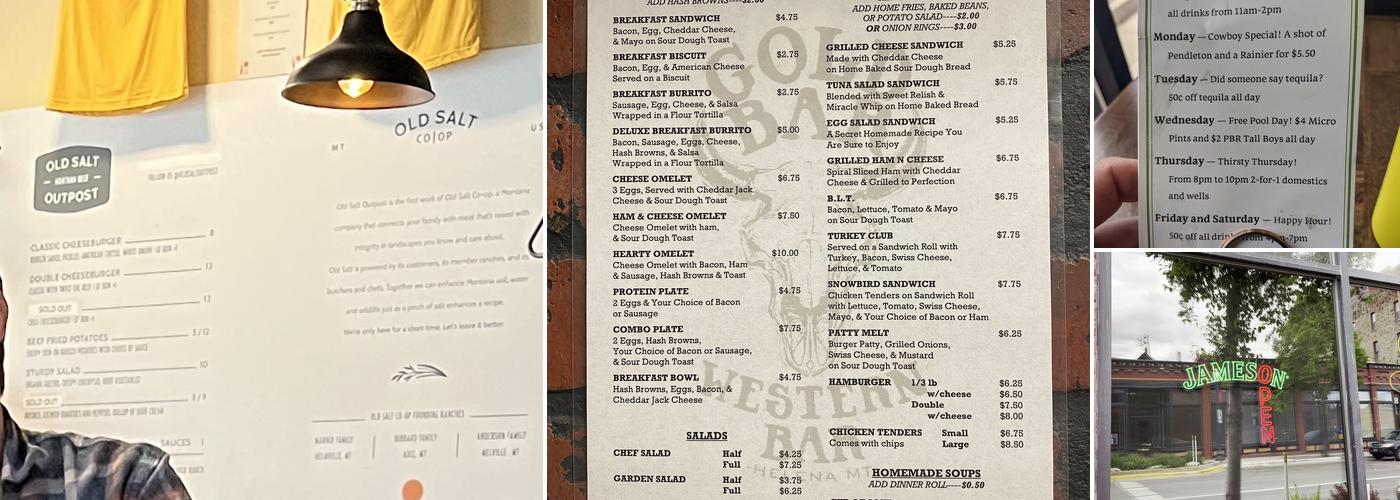The Gold Bar and Western Bar Menu