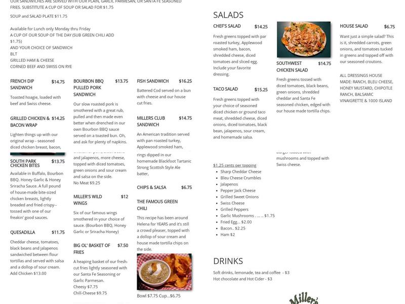 Miller's Crossing Menu