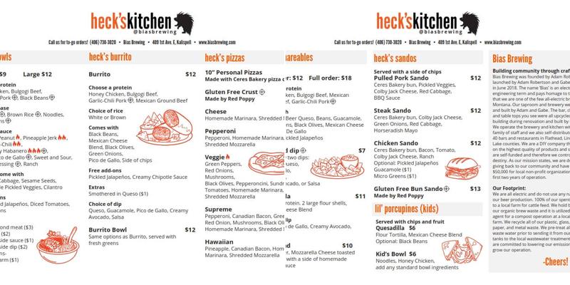 Bias Brewing Menu