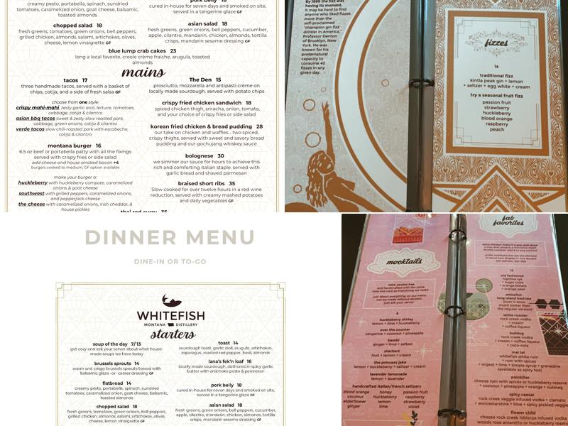 Whitefish Handcrafted Spirits Menu