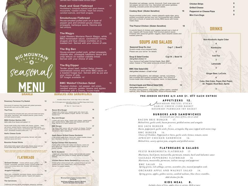 Big Mountain Ciderworks Menu