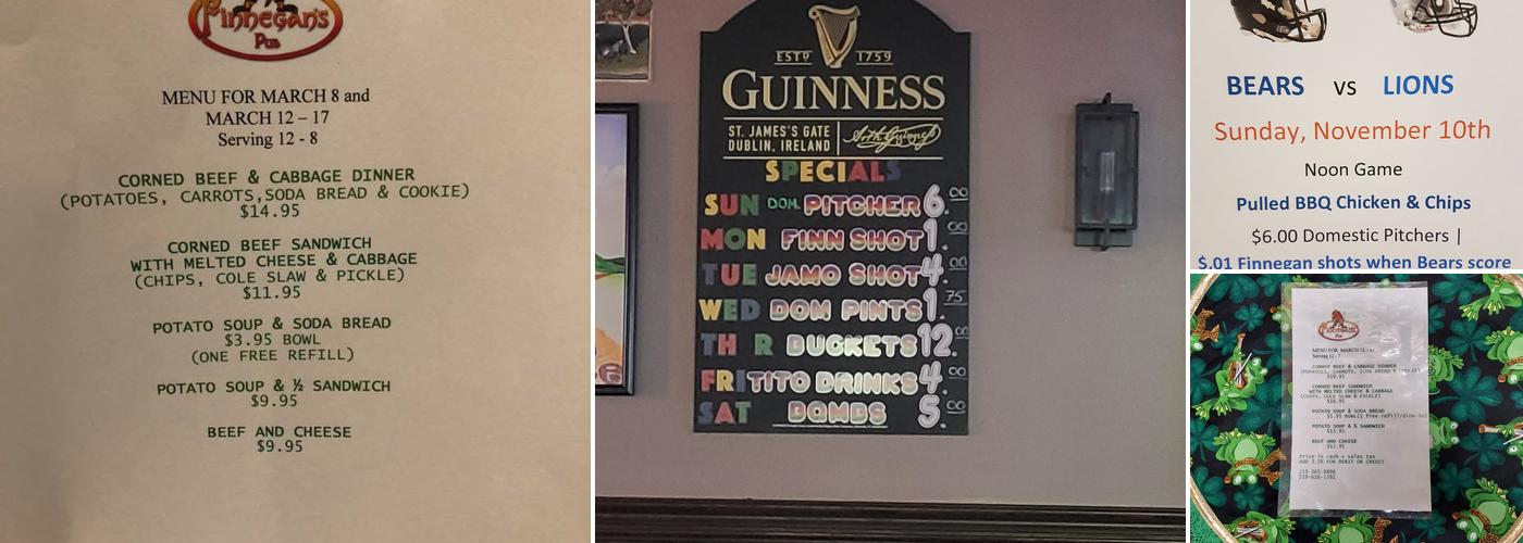 Finnegan's Pub Menu
