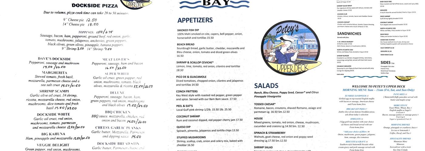 Petey's Upper Deck Bar Menu