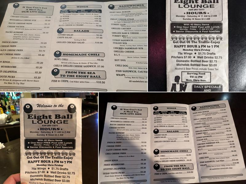 8 Ball Lounge Menu