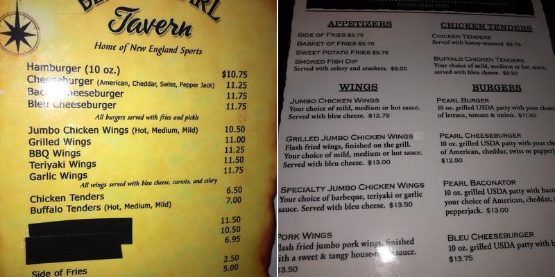 Black Pearl Tavern Menu