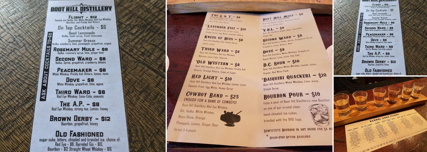 Boot Hill Distillery Menu