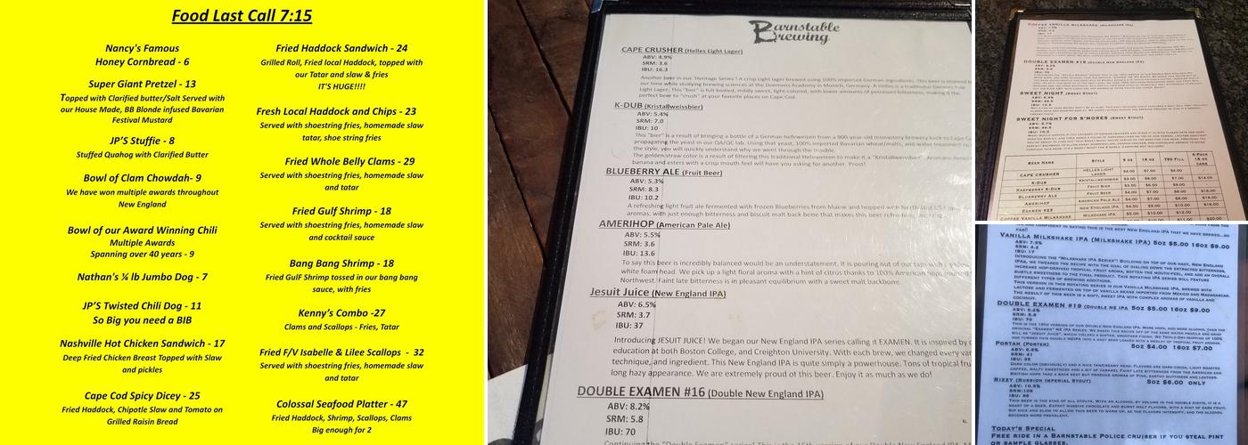 Barnstable Brewing Menu