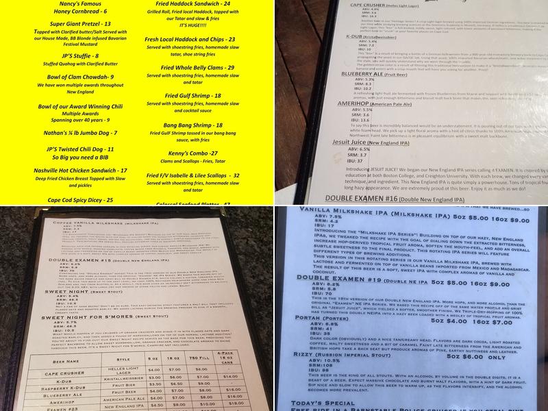 Barnstable Brewing Menu