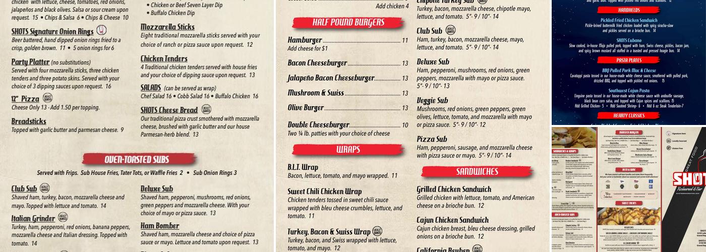 Shots On The River Menu