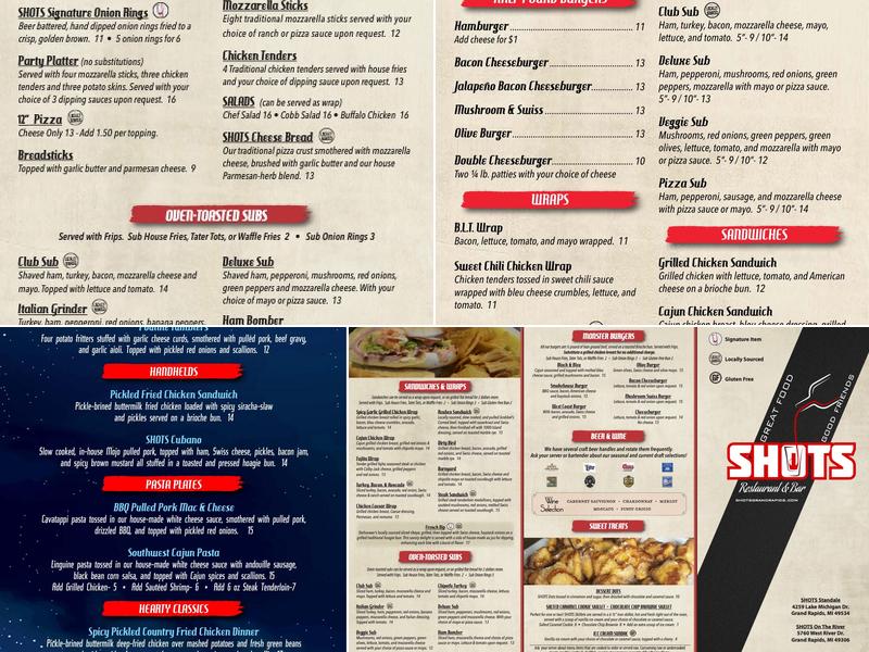 Shots On The River Menu