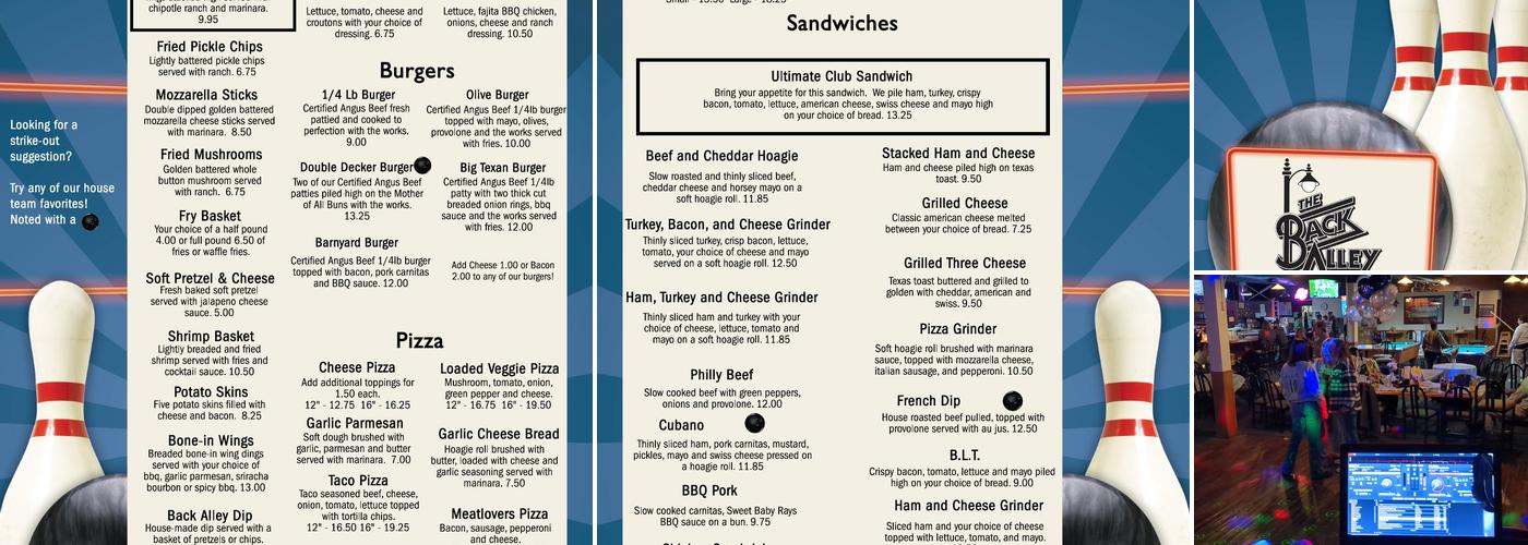 Back Alley Saloon Menu