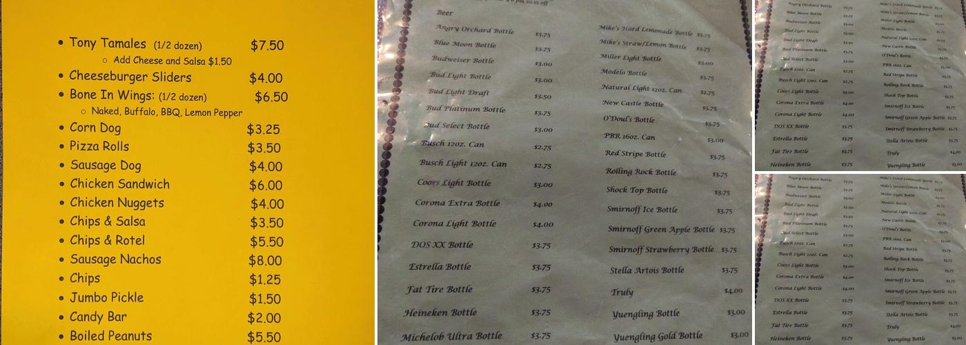 Pub Menu