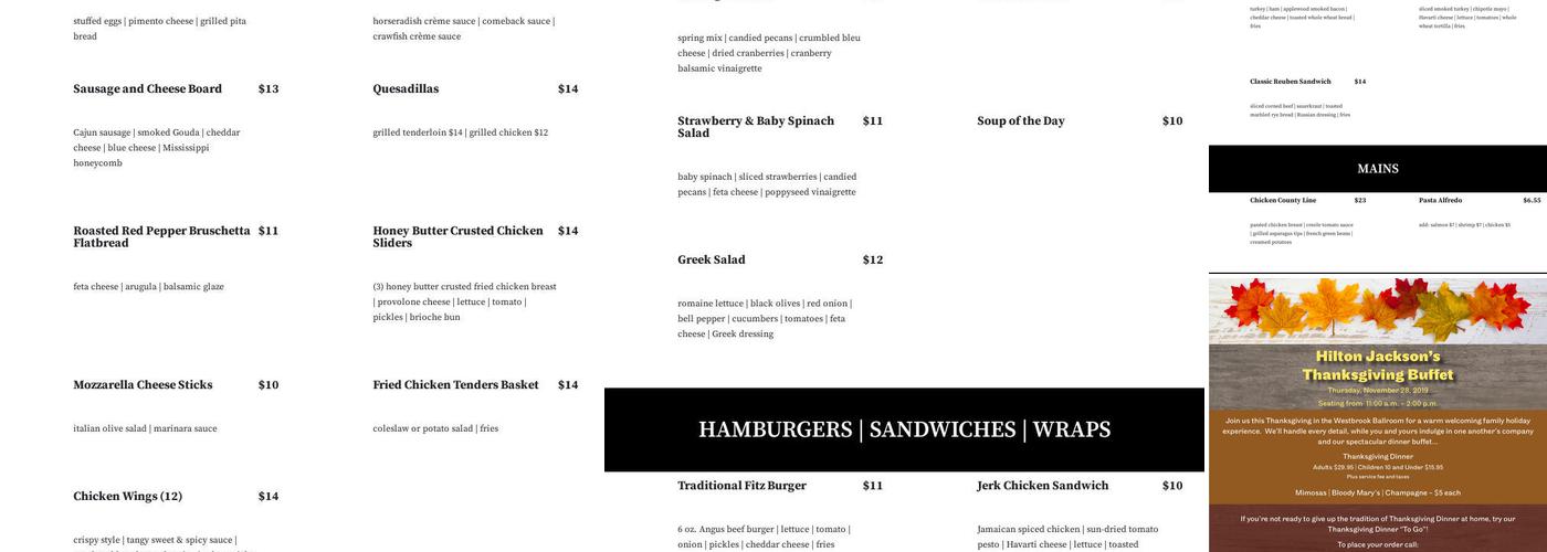 Fitzgeralds Menu