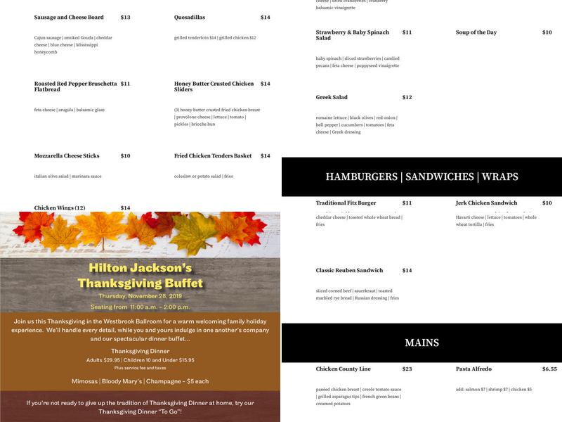 Fitzgeralds Menu