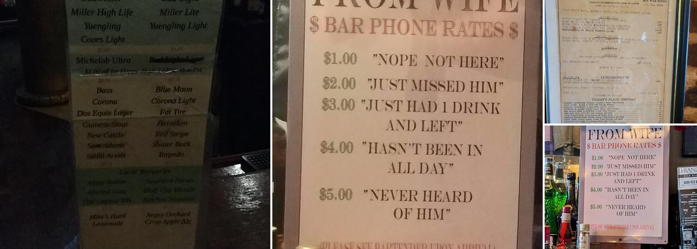 Under-the-Hill Saloon Menu