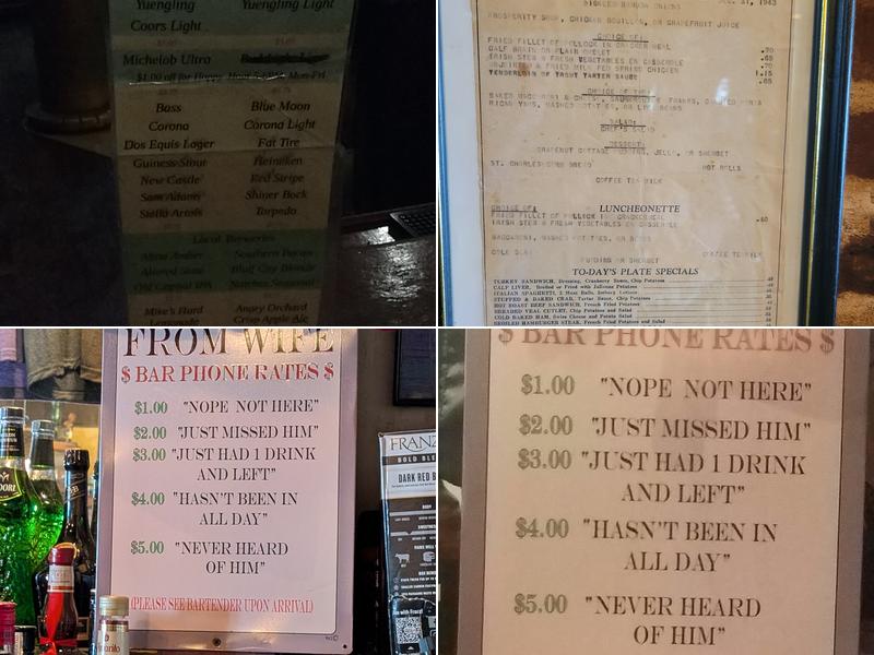 Under-the-Hill Saloon Menu