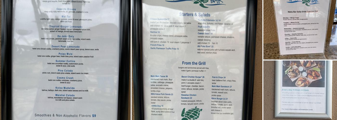 Honu Bar Menu