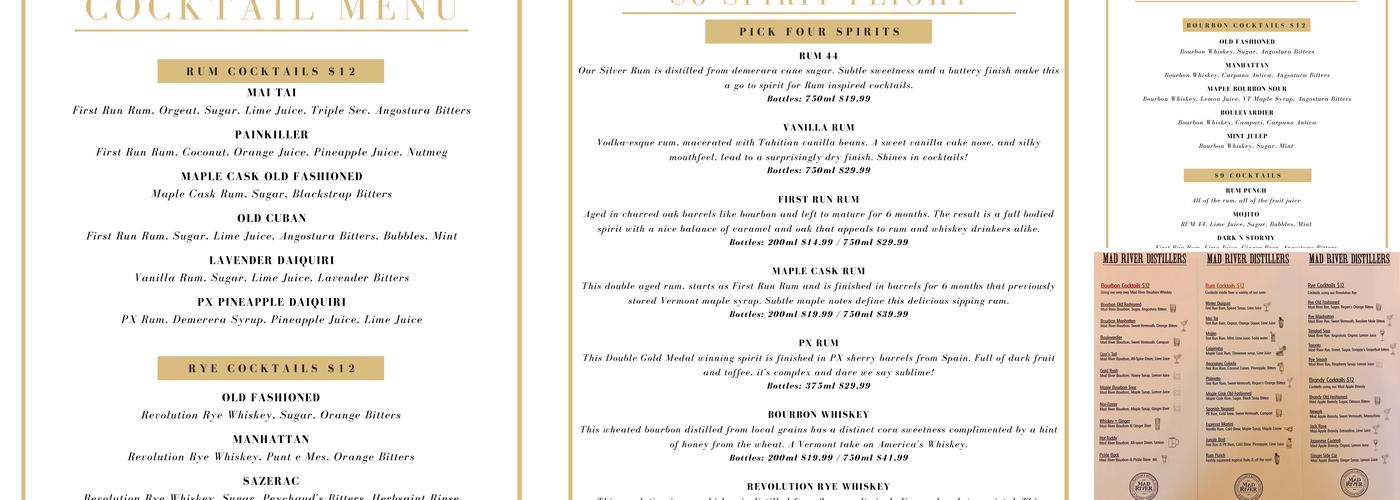 Mad River Distillers Burlington Menu