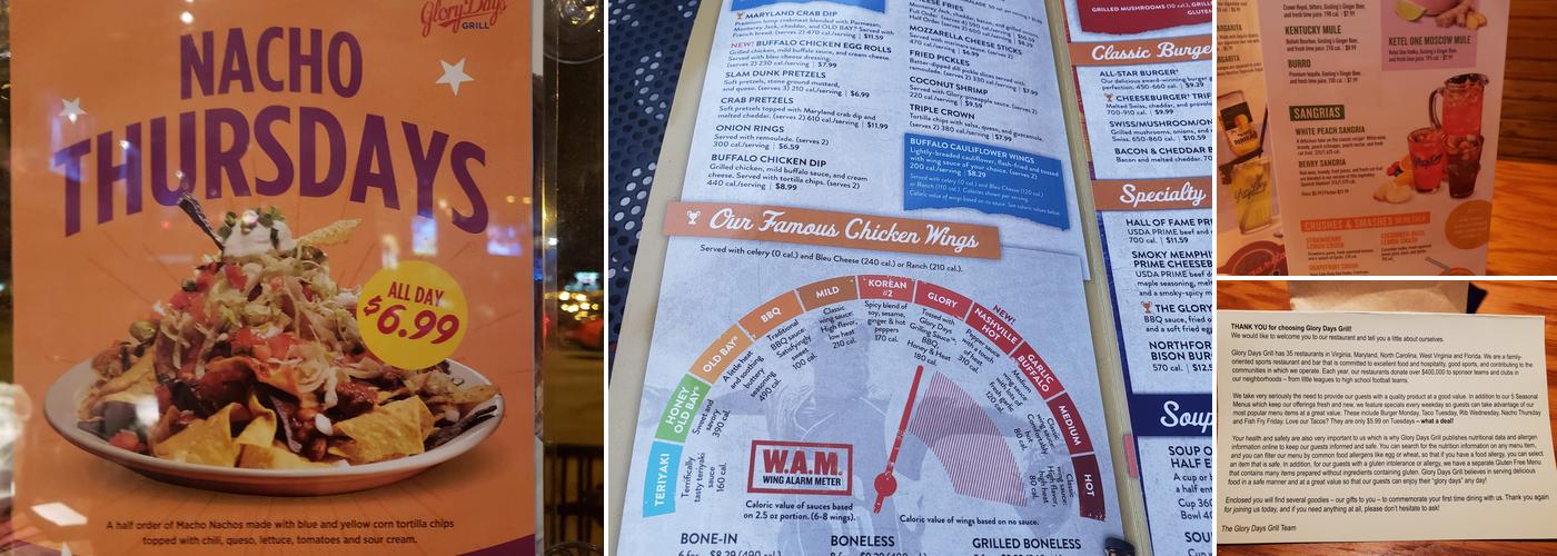 Glory Days Grill Menu