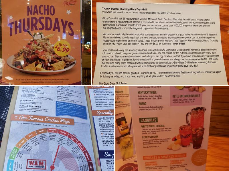 Glory Days Grill Menu