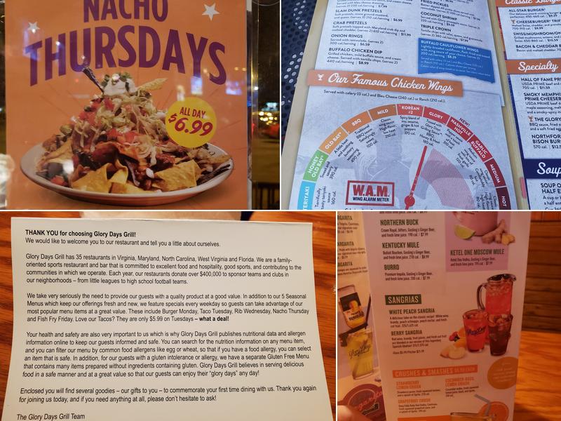 Glory Days Grill Menu