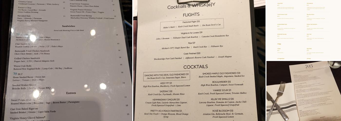703 Bar + Kitchen Menu