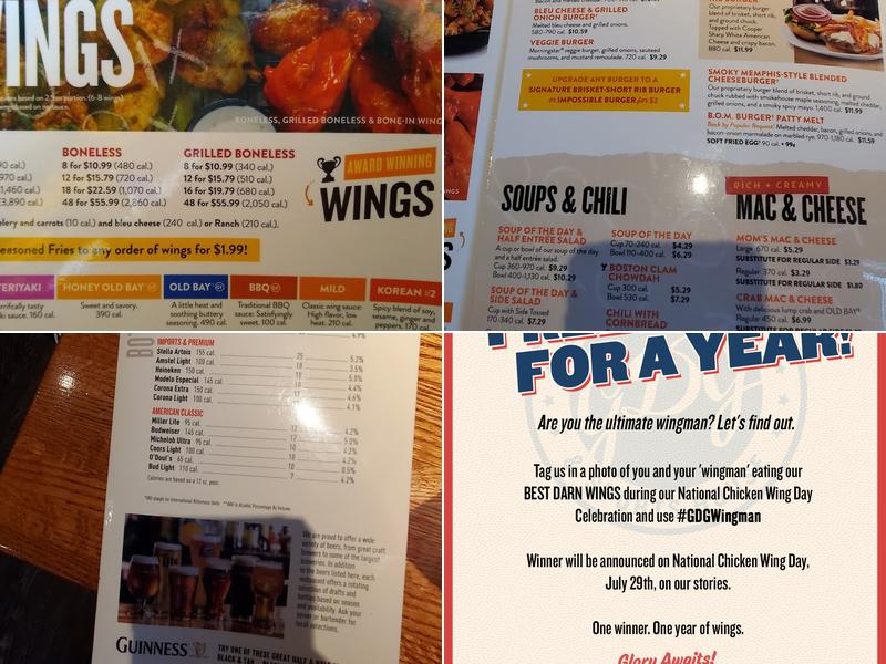 Glory Days Grill Menu