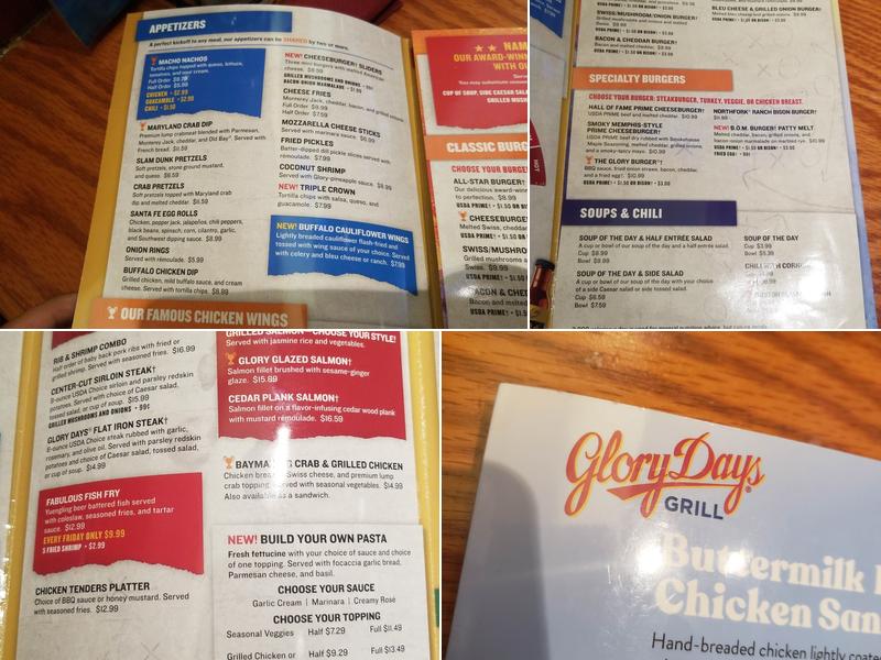 Glory Days Grill Menu