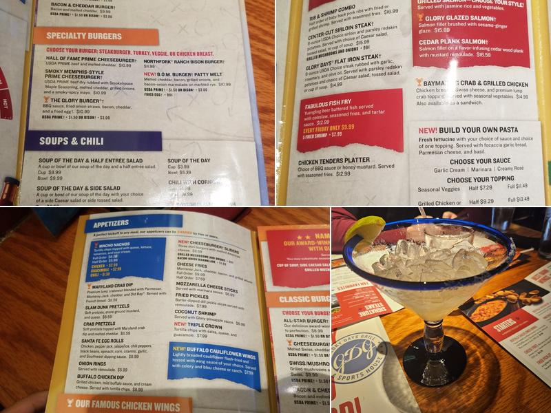 Glory Days Grill Menu