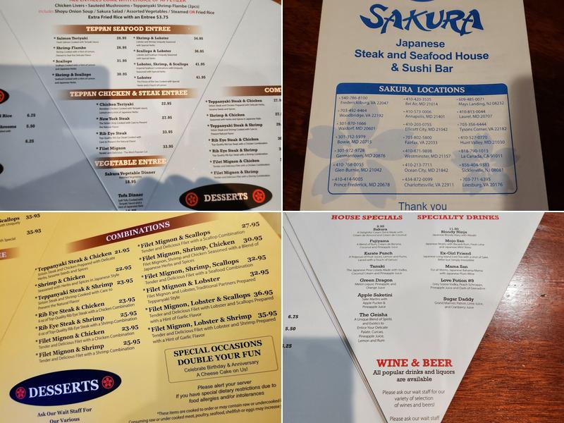 Sakura Japanese Steak, Seafood House & Sushi Bar Menu
