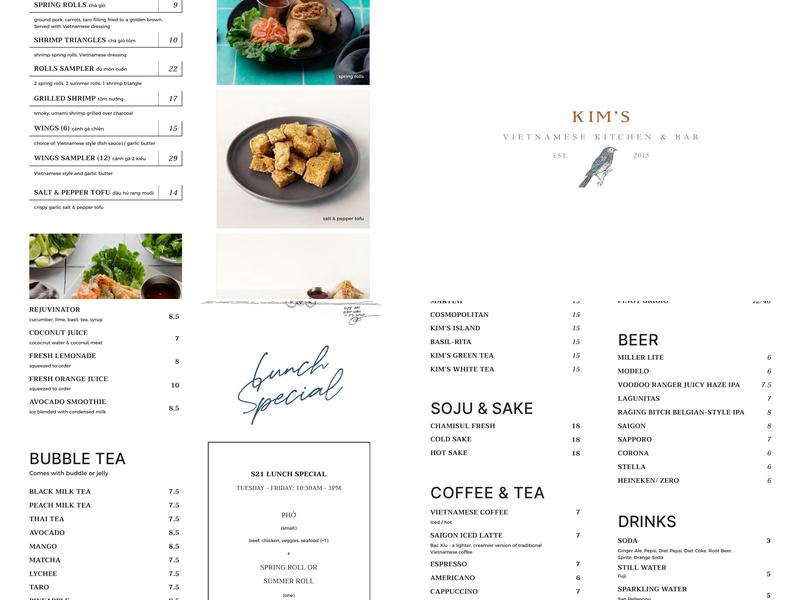 Kim's Pho Vietnamese Kitchen + Bar Menu