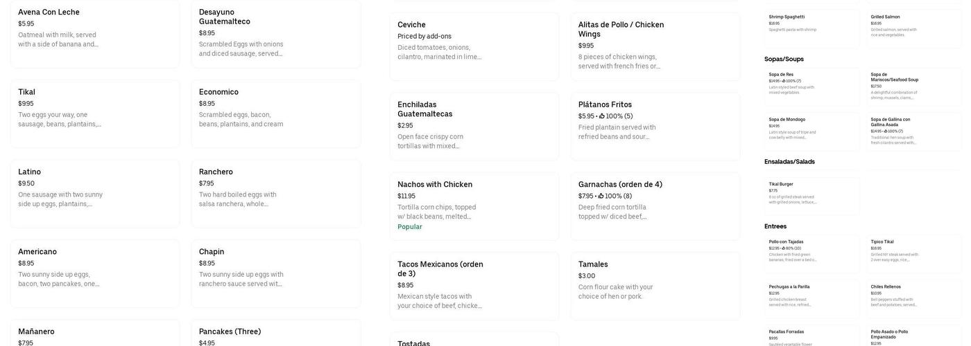 Tikal Bakery Inc Menu