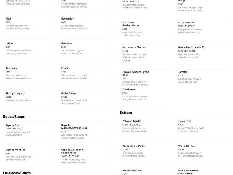 Tikal Bakery Inc Menu