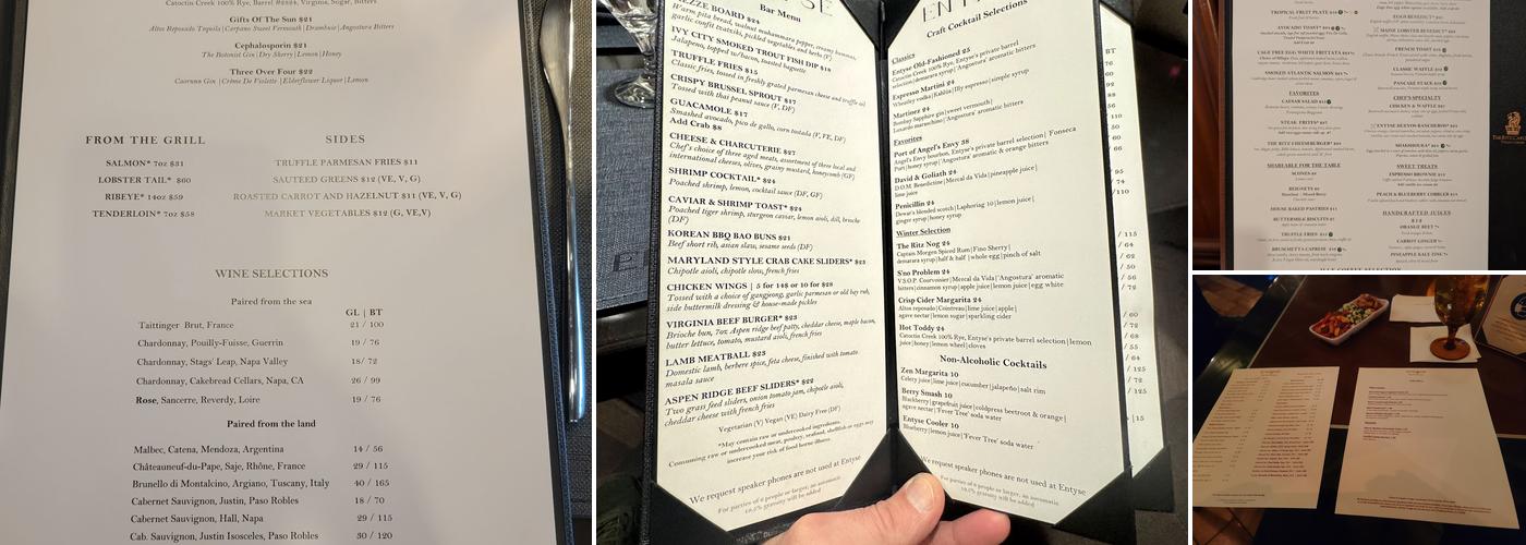 ENTYSE, Wine Bar & Lounge Menu