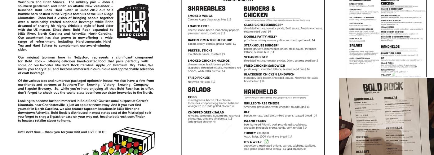 Bold Rock Nellysford Cidery Menu