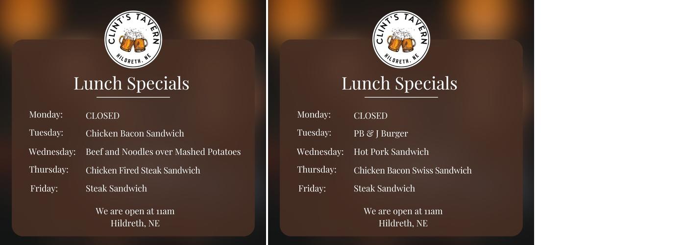 Clint’s Tavern Menu