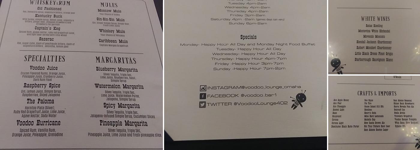 Voodoo Lounge Menu