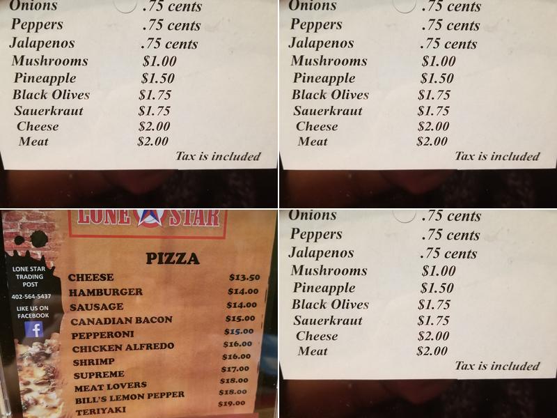 Lone Star Trading Post Menu