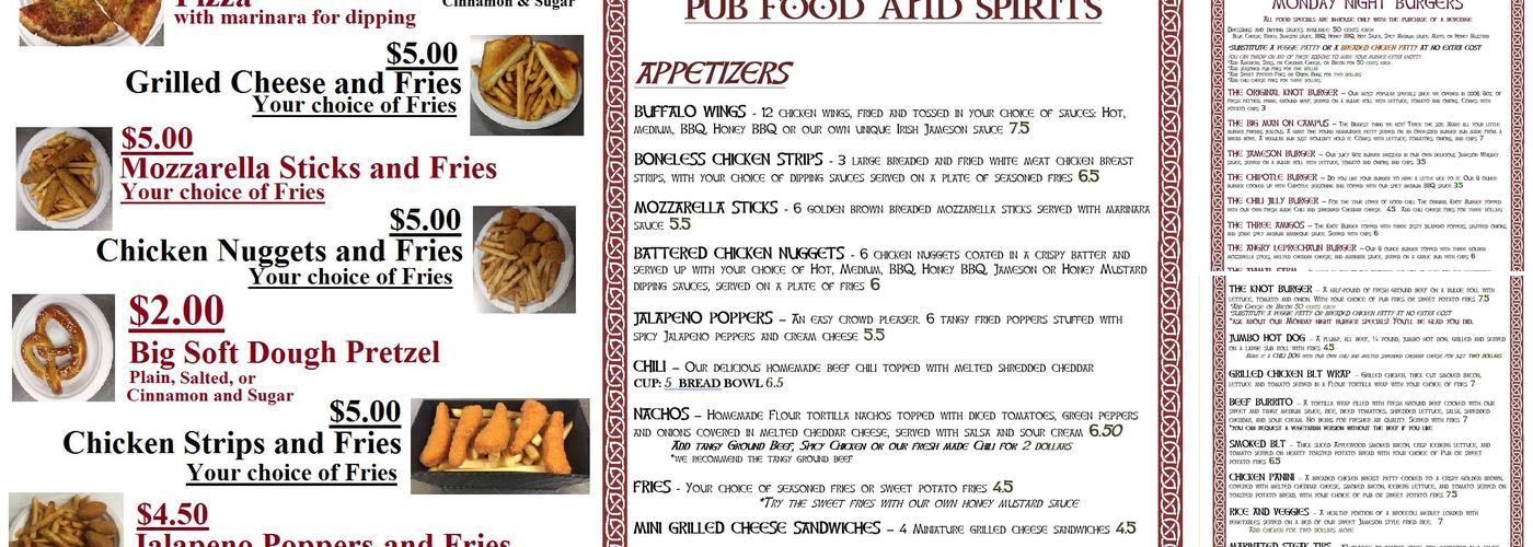 The Knot Irish Pub Menu