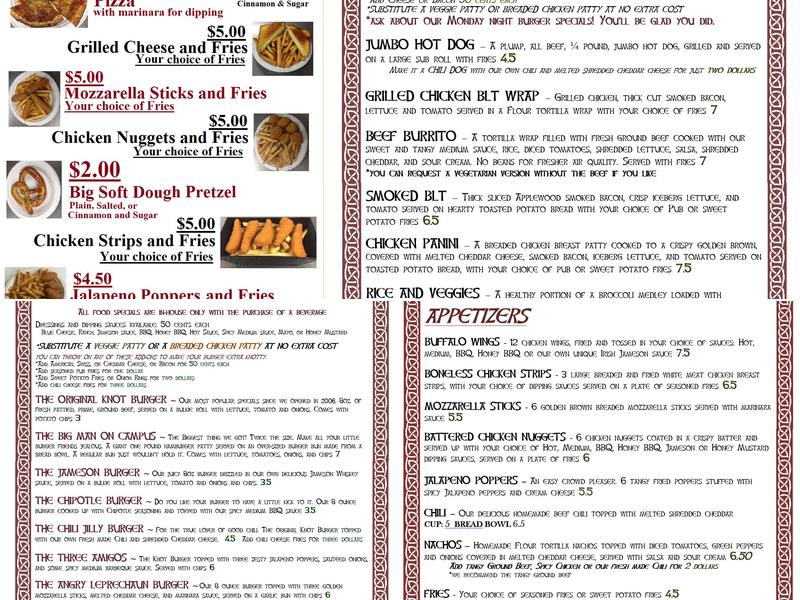 The Knot Irish Pub Menu