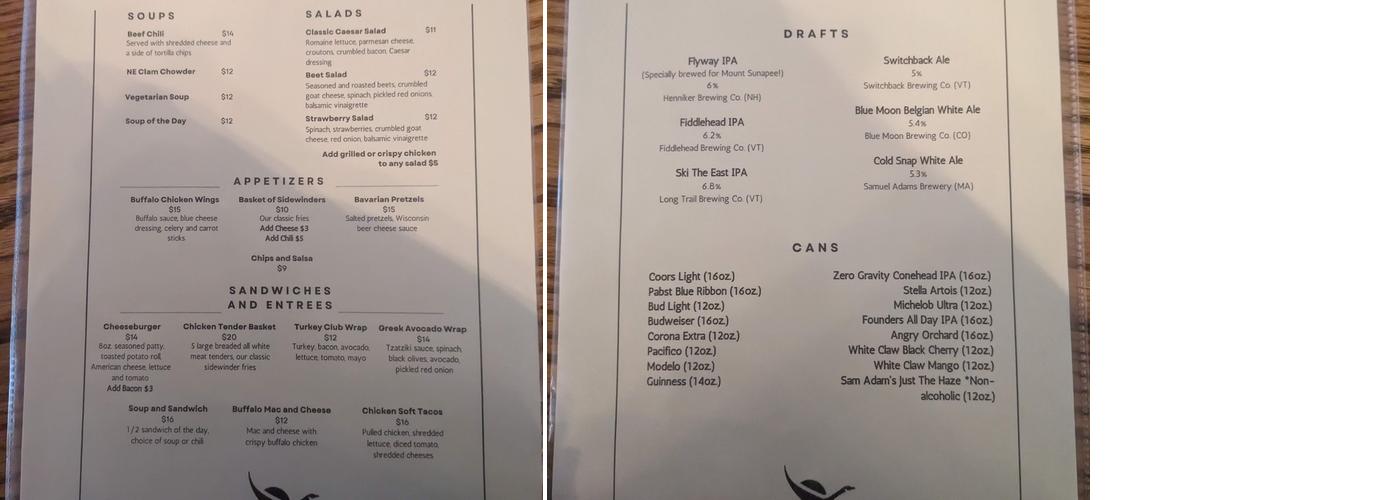 Goosefeathers Pub Menu