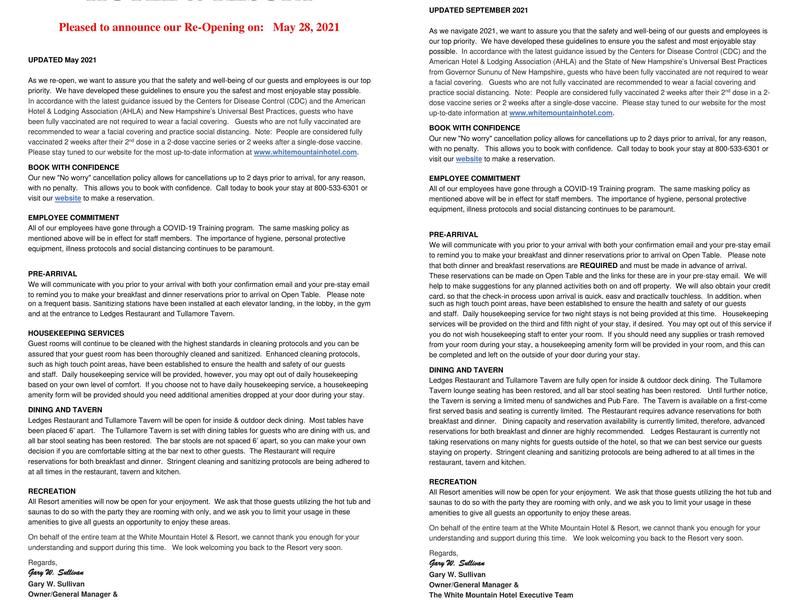 Tullamore Tavern at The White Mountain Hotel Menu