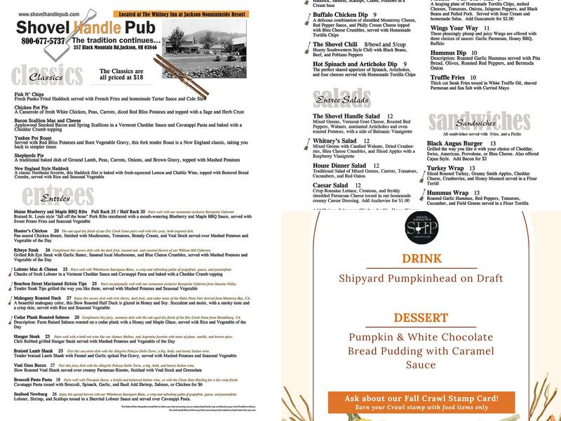 Shovel Handle Pub Menu